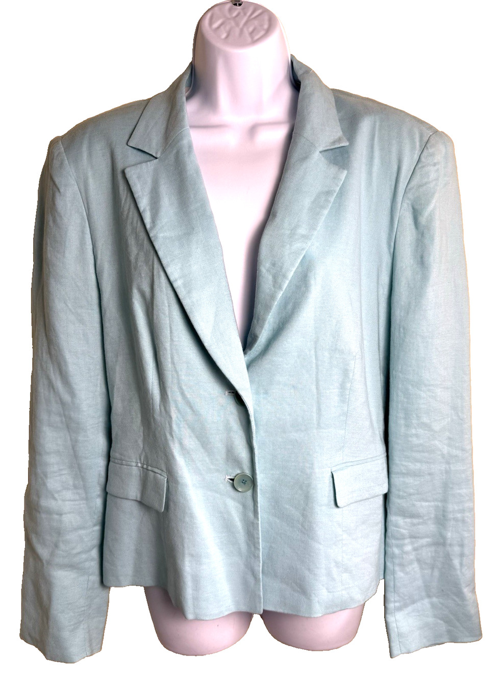Vtg 90s Phillipe Adec Paris linen Blazer 12/46 aqua blue tailored Quiet Luxury